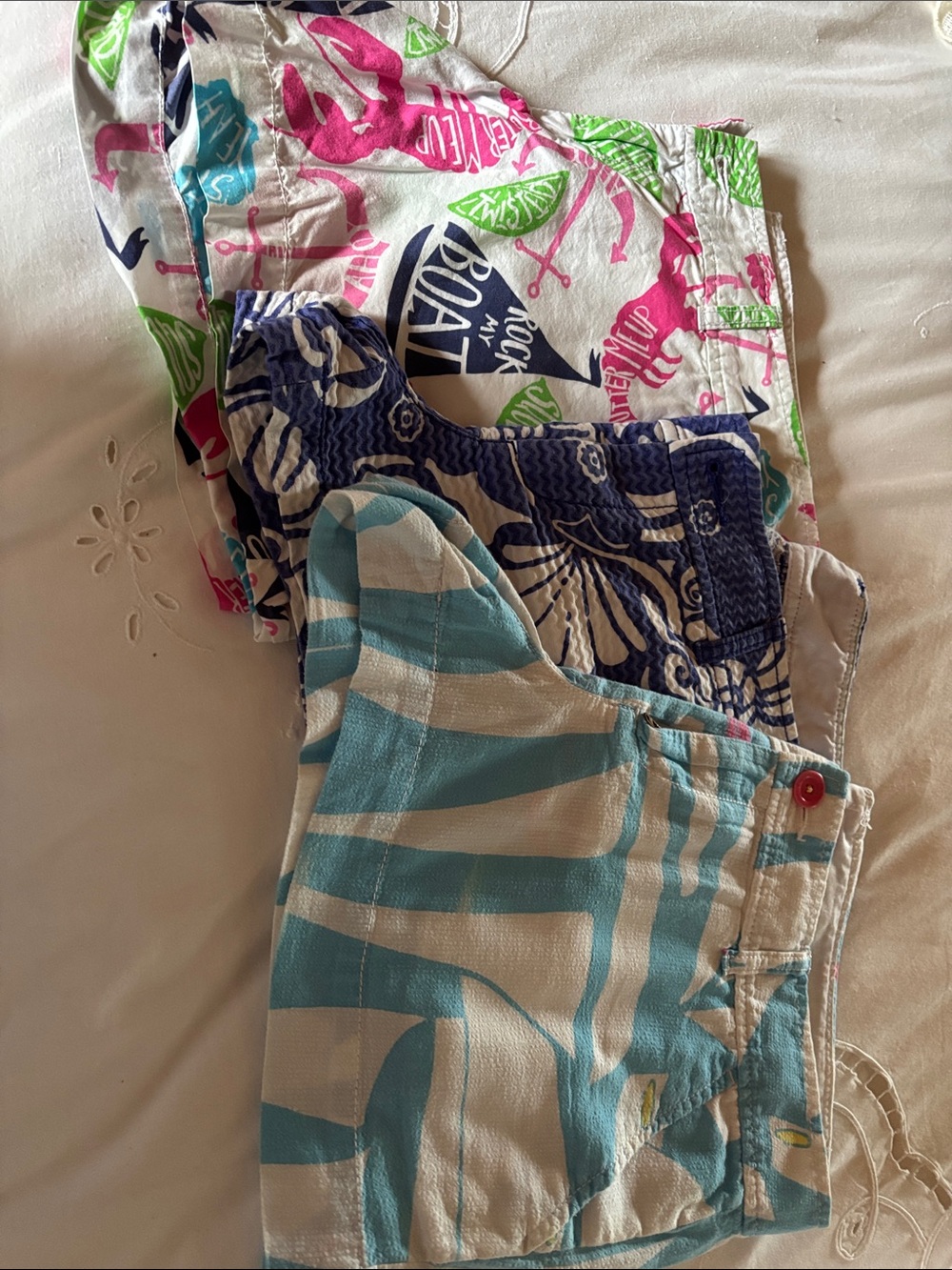 Lilly Pulitzer Girls' Multi-Print Shorts in Aqua, Navy & Pink